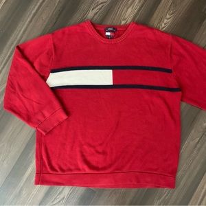 VINTAGE Tommy Hilfiger Jeans Knit Sweater Made In Japan Mens XXL Flag Red B54